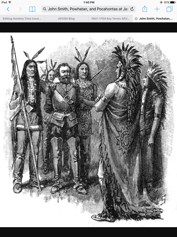 John Smith, Powhatan, and Pocahontas at Jamestown