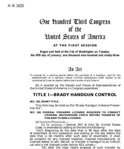 Ronald Reagan- Brady Handgun Bill Passed
