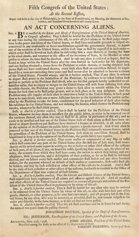 Alien & Sedition Acts passed- John Adams