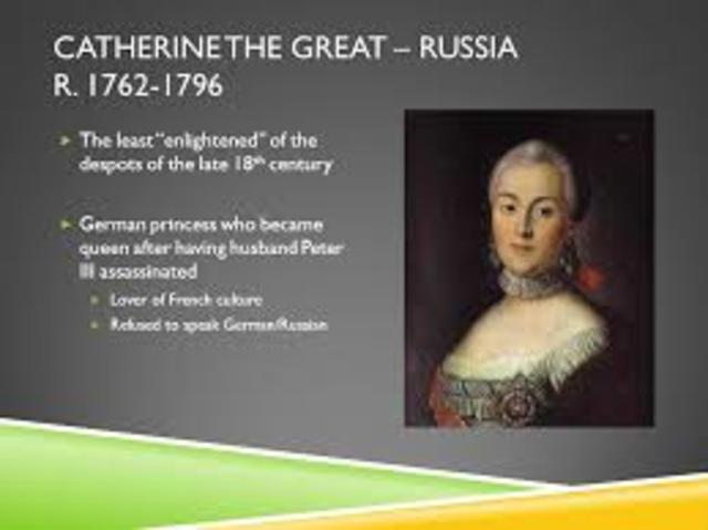 The enlightened despot,catherine the great, began her rule of russia