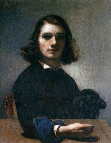 Self-Portrait with a Black Dog