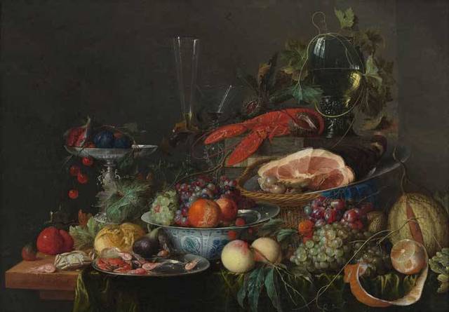 Still Life with Ham, Lobster and Fruit - Jan Davidz