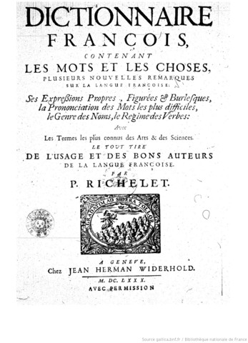 Dictionnaire français contenant les mots et les choses