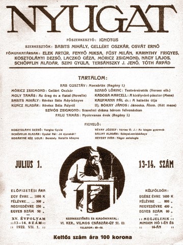 1929-től lett főszerkesztője a Nyugatnak, a kor legmeghatározóbb magyar irodalmi folyóiratának.