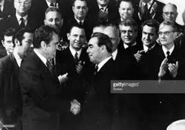 United States and the Soviet Union sign agreement at the Strategic Arms Limitation Talks.