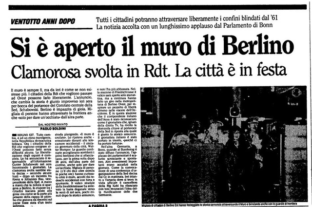 Crollo del muro di Berlino --> unificazione delle due Germanie