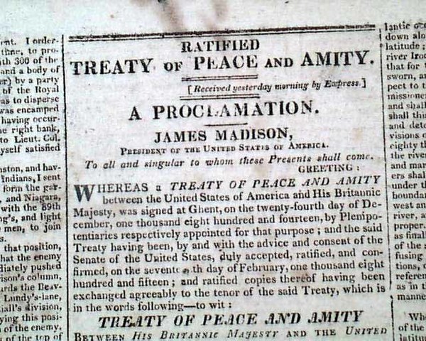 Treaty of Ghent Ratified