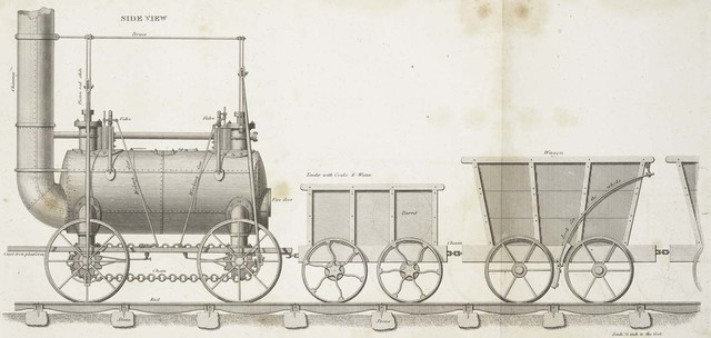 George Stephenson patented a steam engine locomotive that ran on rails