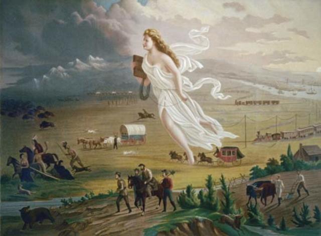 Manifest destiny occurs, a religious belief motivating individuals to move westward.