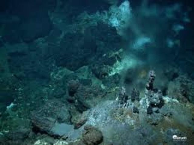 Deep sea hydrothermal vents and associated life around them are discovered