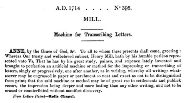 Patent de Henry Mill