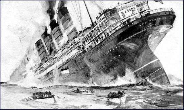 The Lusitania is sunk by German U-Boat, U-20