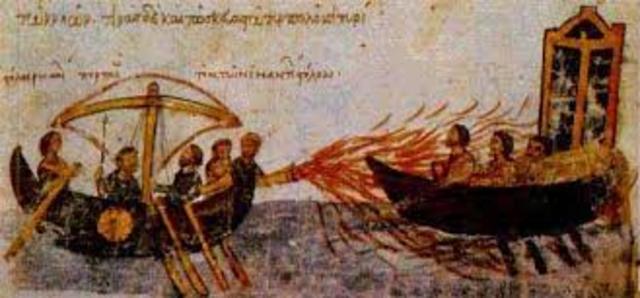 primo uso del fuoco greco
