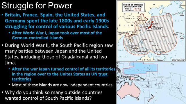 Control of the Pacific Islands by the France, Britain, Japan and the United States