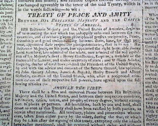 The Treaty of Ghent Ratified