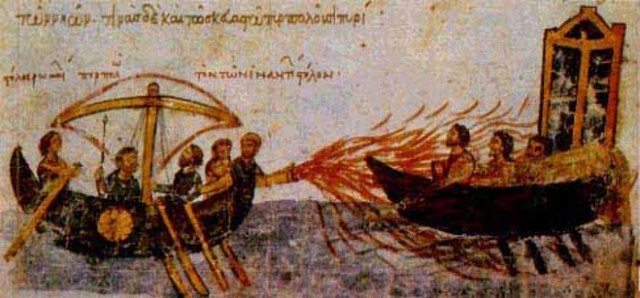 primo uso del "fuoco greco"