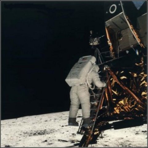 Man takes his first steps on the Moon.
