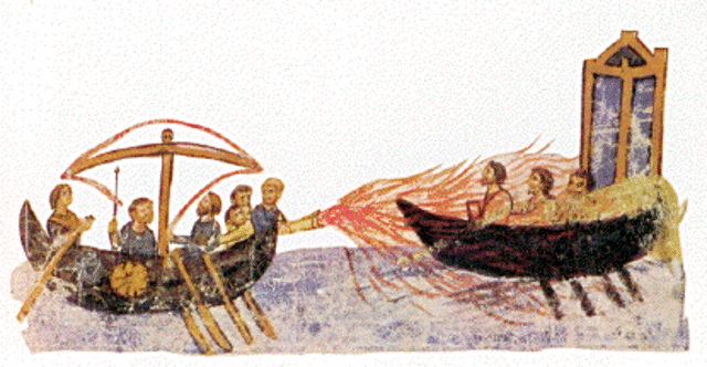 primo uso del "fuoco greco"