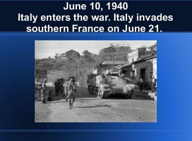 Italy invades Southern France and enters World War II