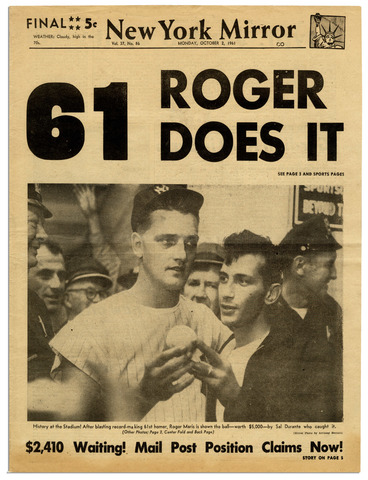 Roger Maris breaks Babe Ruth's HR record