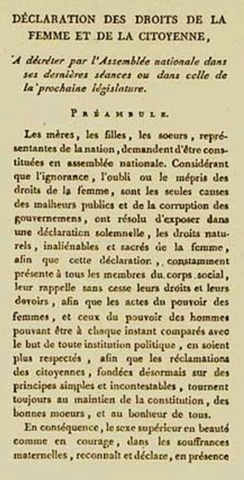 Olympe de Gouges published a Declaration of the Rights of Woman