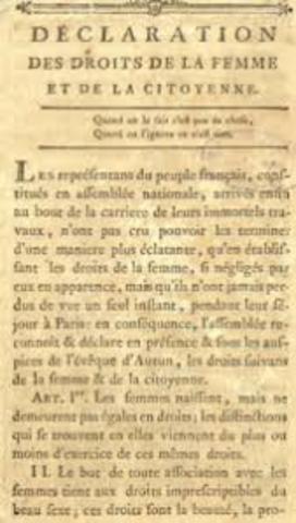 Olimpia de Gouges publica la Declaración de los Derechos de la Mujer y la Ciudadana