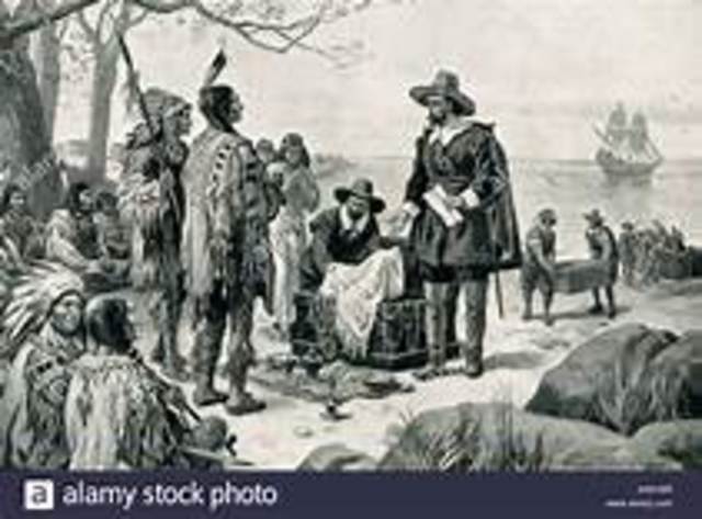 Peter Minuit buys Manhattan from the Lenni Lenape