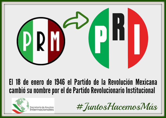 Desaparece el Partido de la Revolución Mexicana (PRM) y surge en su lugar el Partido Revolucionario Institucional (PRI).