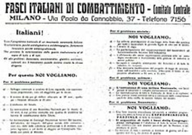 Mussolini fonda il movimento Fasci di combattimento