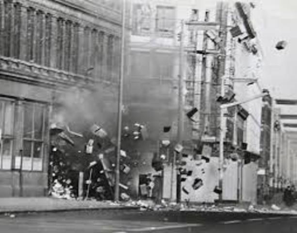 Irish Republican Army explodes a bomb