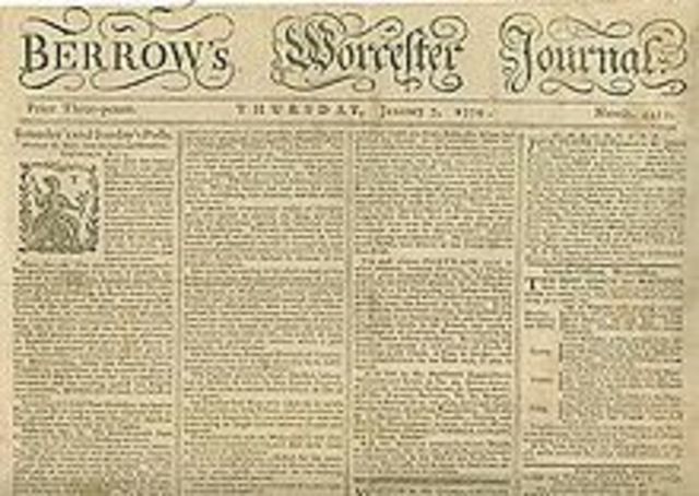 The oldest surviving English newspaper "Berrow's Worcester Journal"