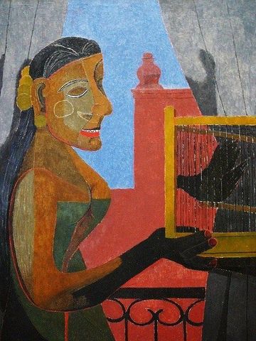 Mujer con jaula de un pajaro