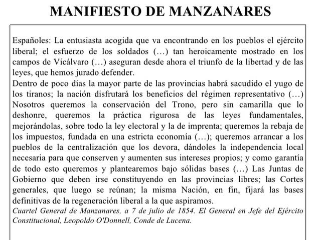La vicalvarada: manifiesto de Manzanares. Caída del régimen moderado