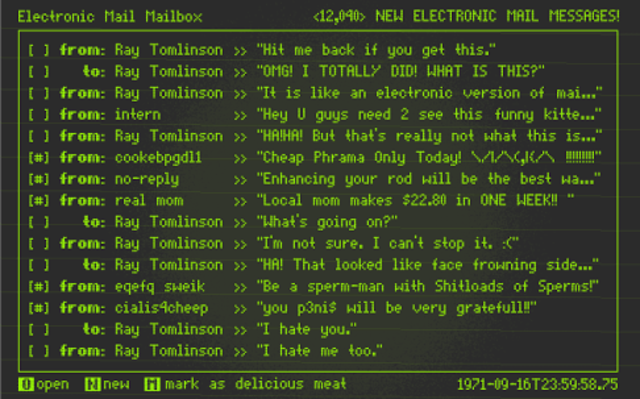 Nace el servicio de Email el cual debido a su practicidad es adoptado inmediatamente