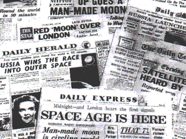 Soviet Union launched Sputnik, and the dawn of the Space Age begins