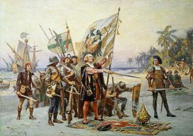 Christopher Columbus discovers San Salvador