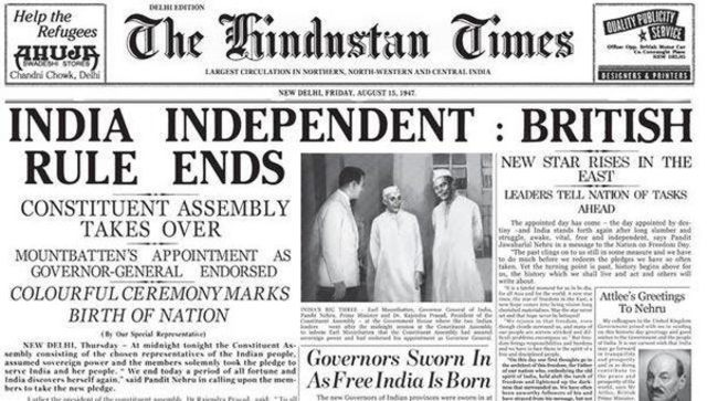 India gains independence from Britain