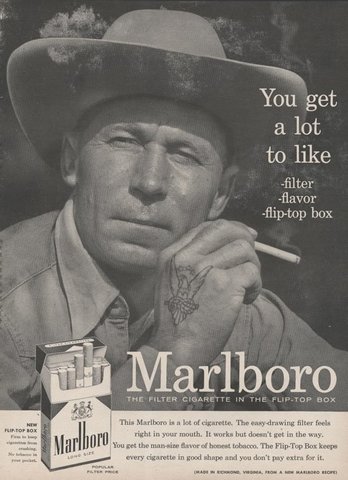 Marlboro Man wears jeans while looking cool and tough in the advert