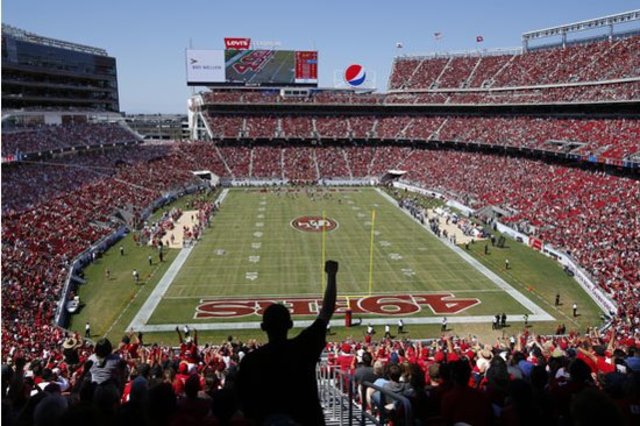 Levi's stadium opens in San Francisco and is referred to as Field of Jeans