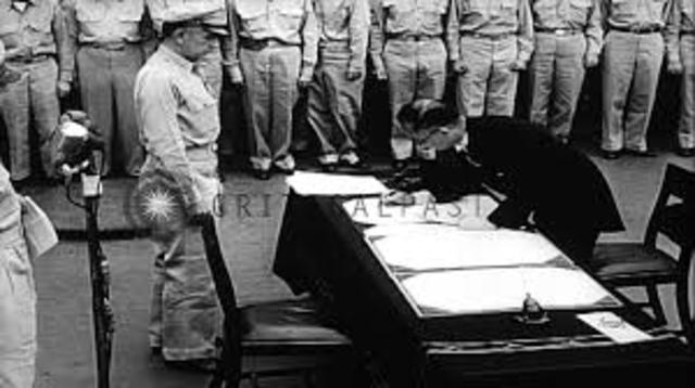 Signing of document of surrender, ending World War 2