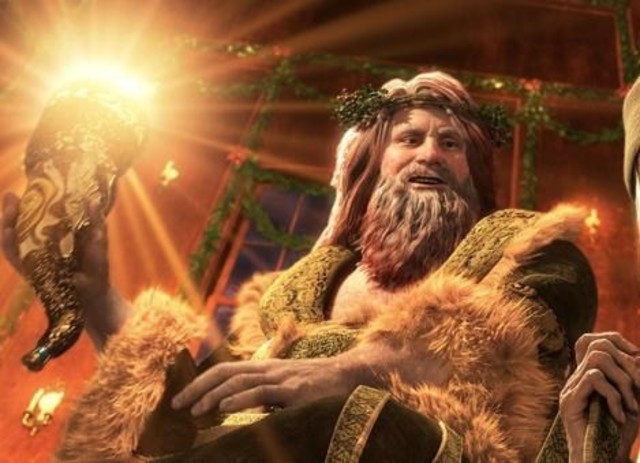 Scrooge is visited by the second spirit.