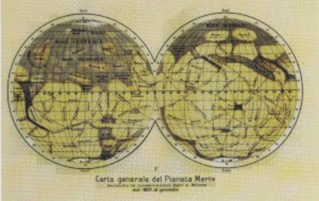 Giovanni Sciaparelli colored projected map of Mars