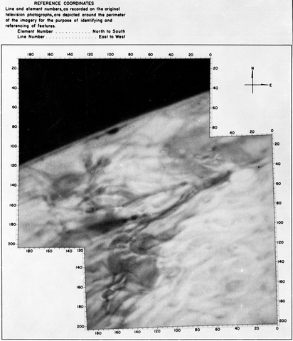Composite shaded map of Mars from Mariner 4 as it flew over the Elysium Planitia region on Mars