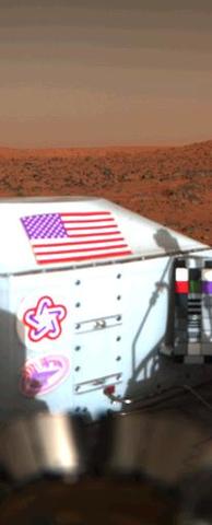 Viking Lander 1 image of Mars Surface with its American flag perfectly in shot