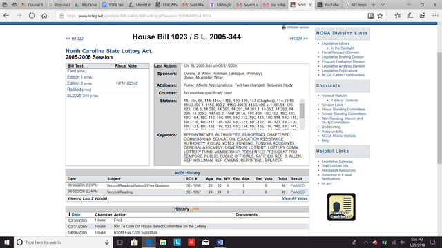 NC: Implementation of State Lottery