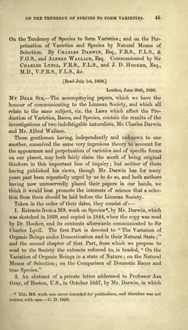 Carta de Darwin a Lyell