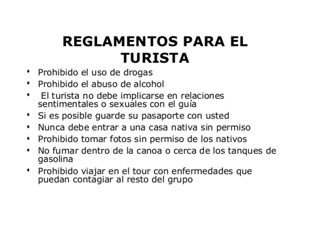 Reglamentos Turísticos.