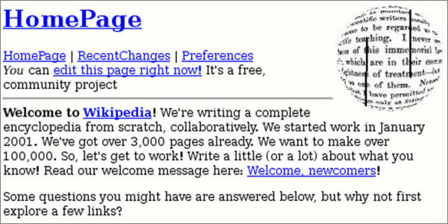 The first free online encyclopedia, Wikipedia, is released.