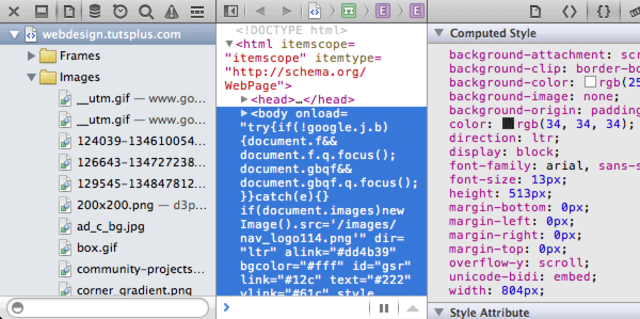 El inspector web de Safari debuta