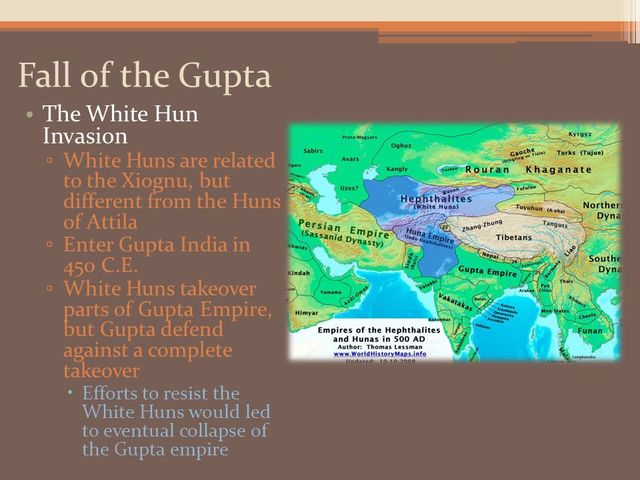 the indian gupta empire is destroyed by the white huns